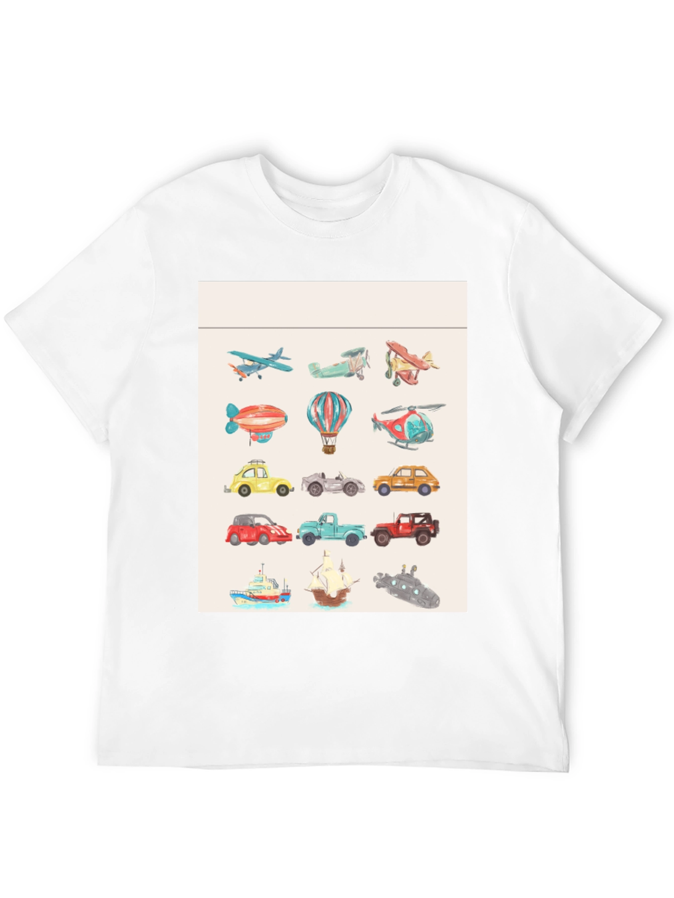 Vehicles Pattern Black T-Shirt