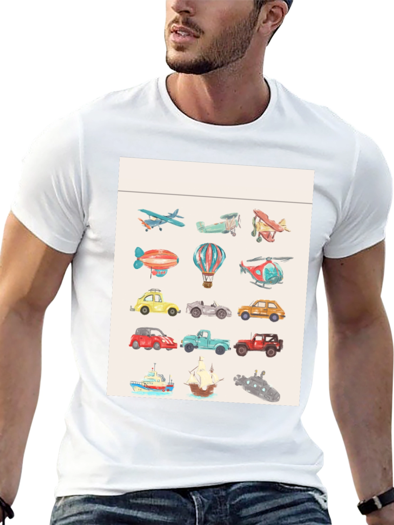 Vehicles Pattern Black T-Shirt