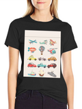 Vehicles Pattern Black T-Shirt