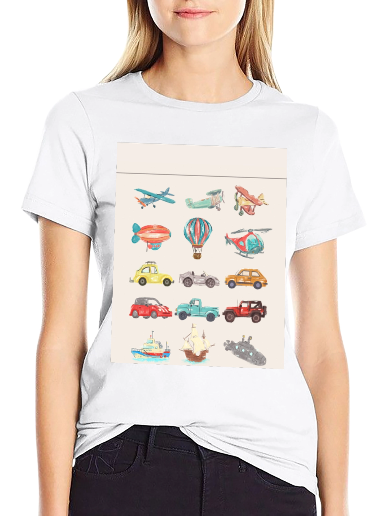Vehicles Pattern Black T-Shirt