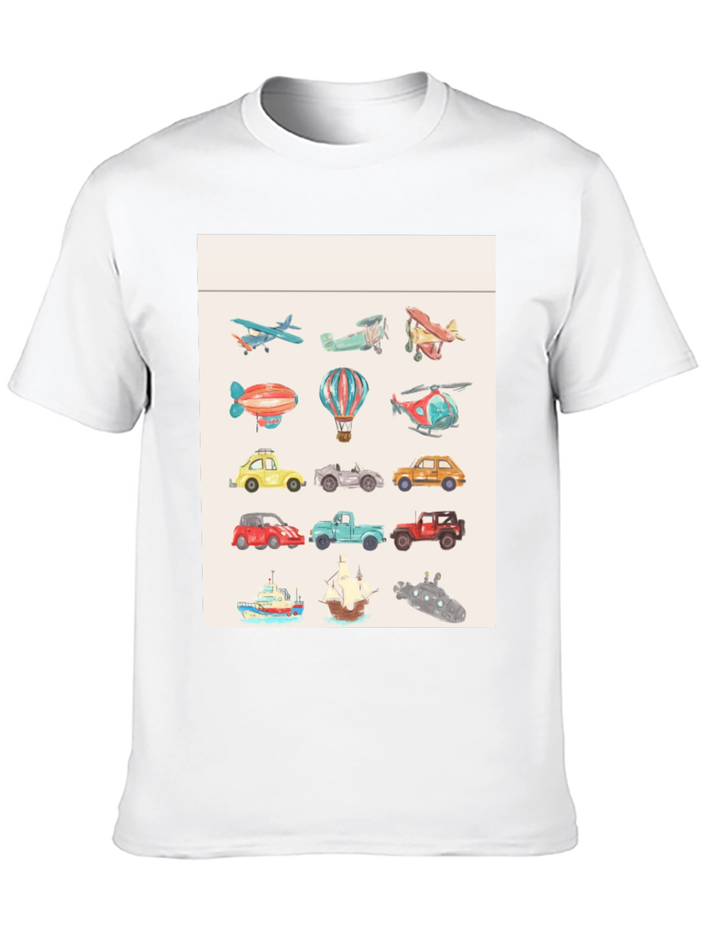 Vehicles Pattern Black T-Shirt
