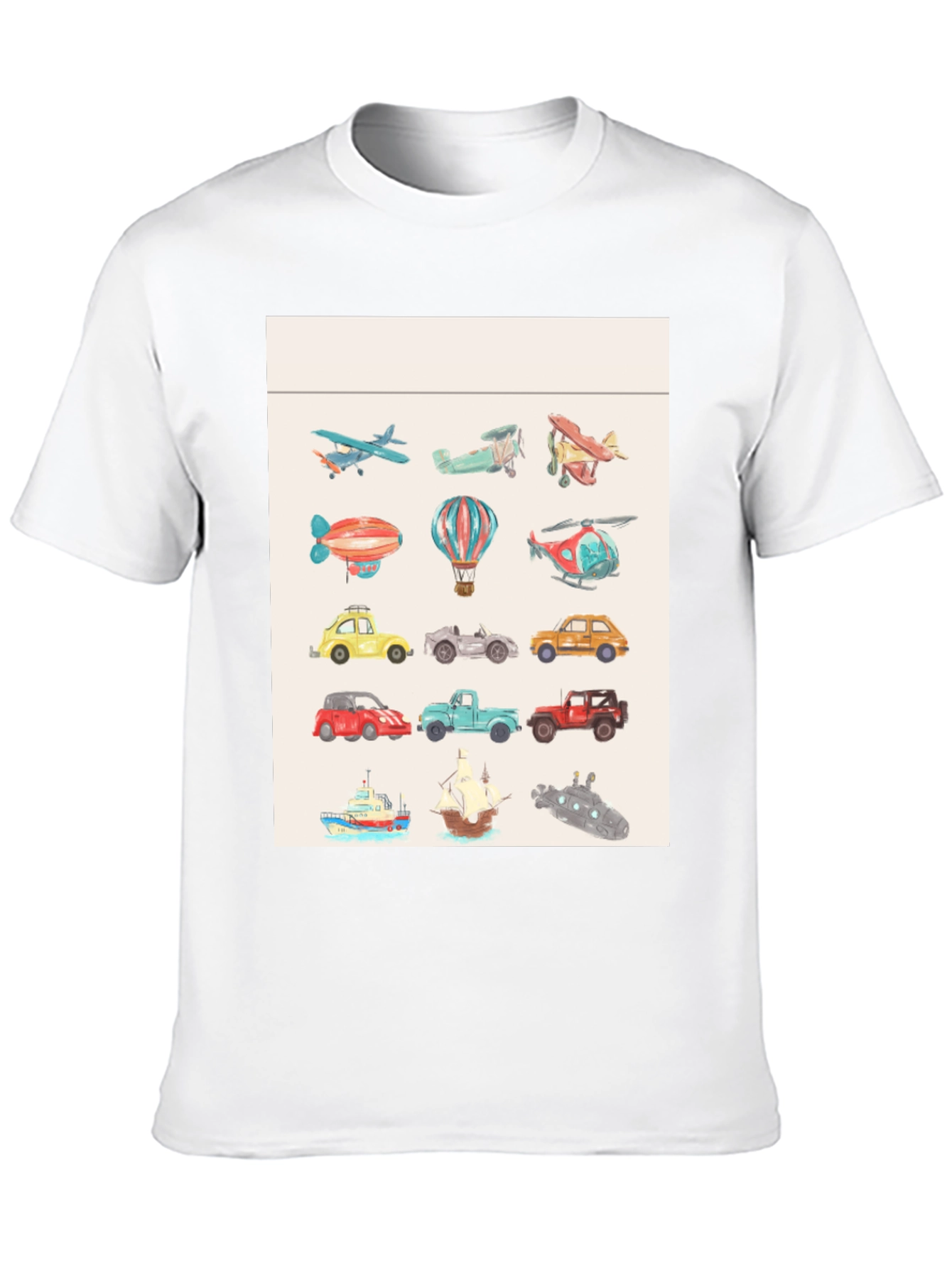Vehicles Pattern Black T-Shirt