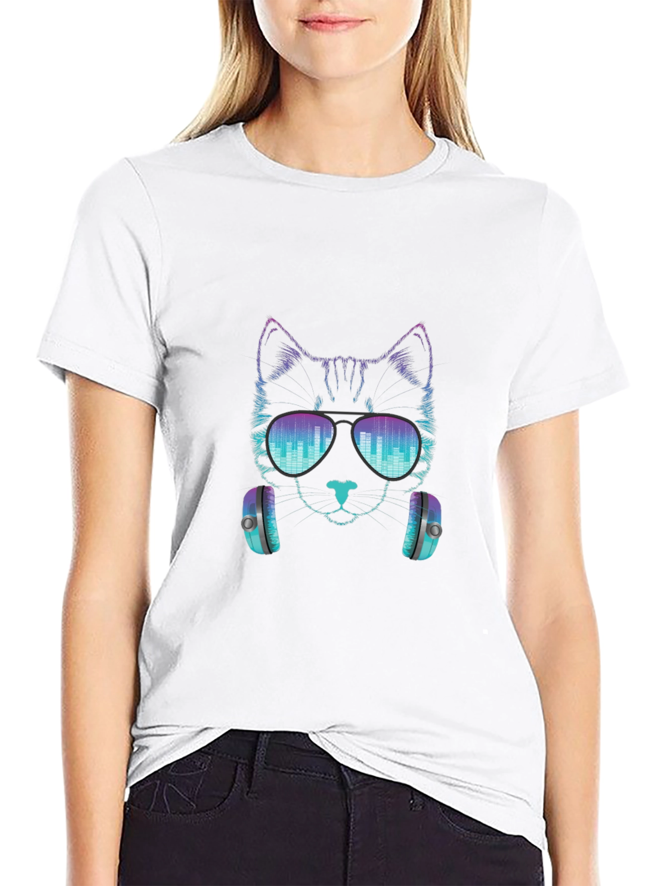 Cool Cat DJ Graphic Tee - Black Cotton T-Shirt