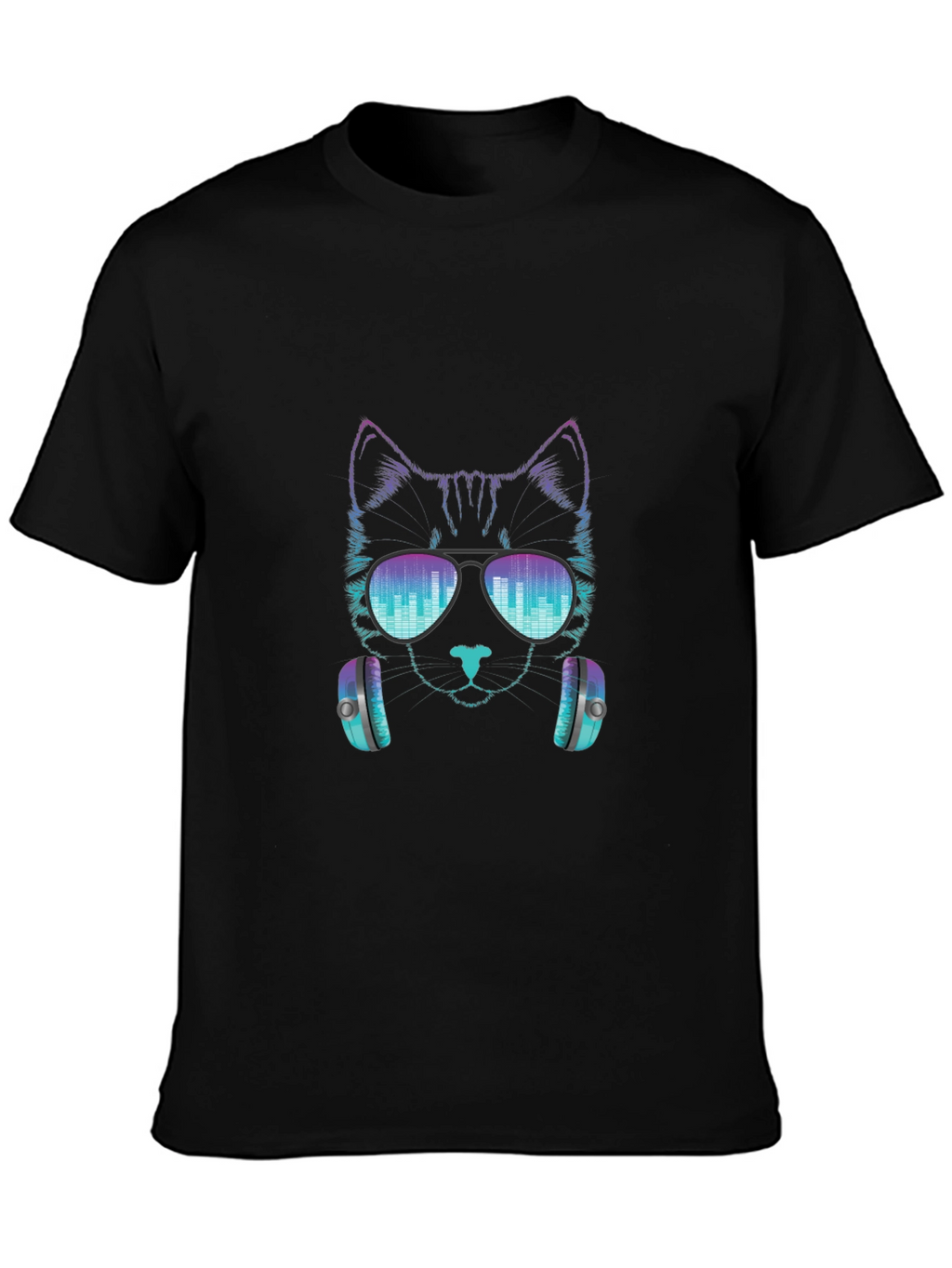 Cool Cat DJ Graphic Tee - Black Cotton T-Shirt