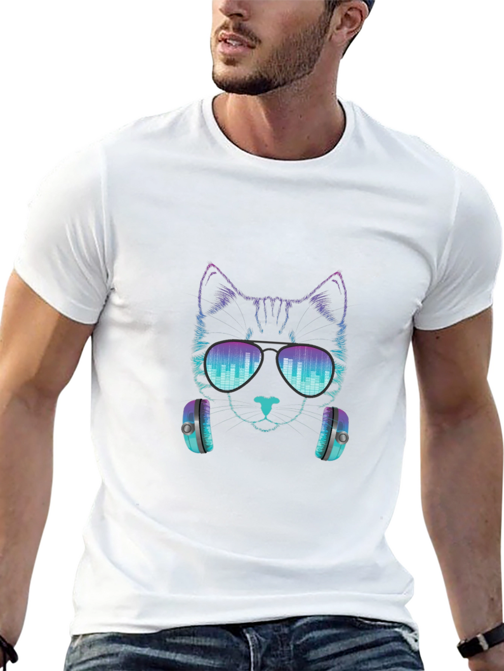 Cool Cat DJ Graphic Tee - Black Cotton T-Shirt