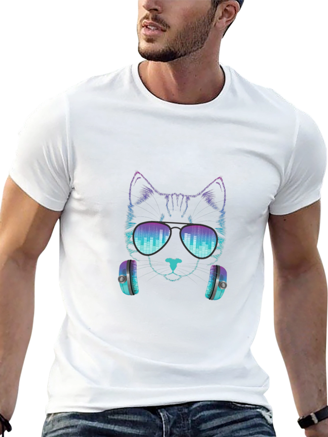 Cool Cat DJ Graphic Tee - Black Cotton T-Shirt