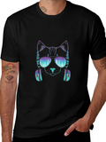 Cool Cat DJ Graphic Tee - Black Cotton T-Shirt