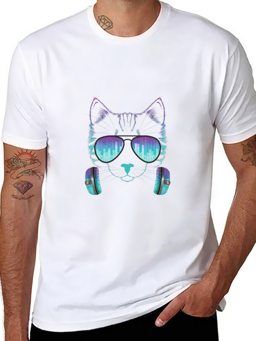 Cool Cat DJ Graphic Tee - Black Cotton T-Shirt