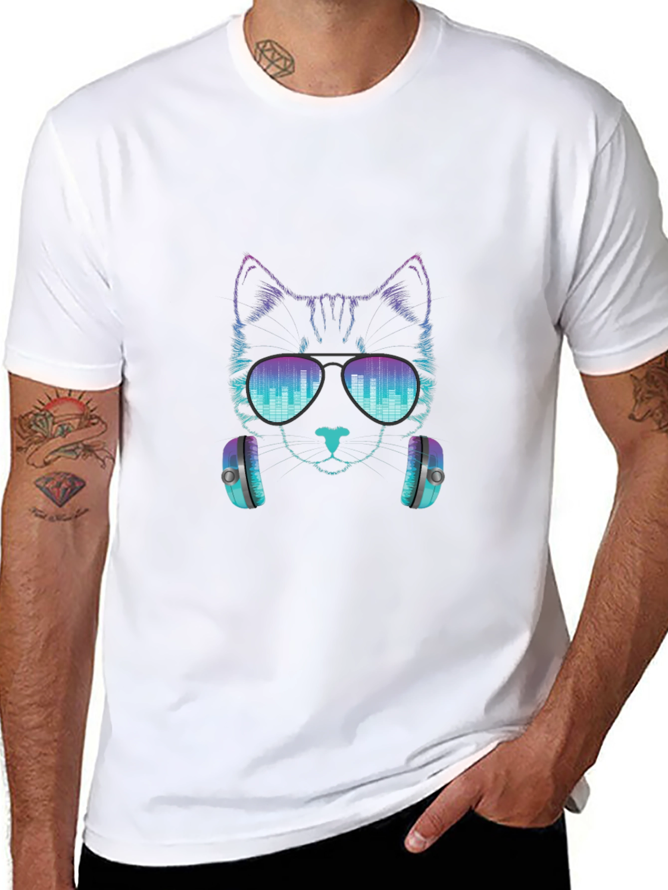 Cool Cat DJ Graphic Tee - Black Cotton T-Shirt