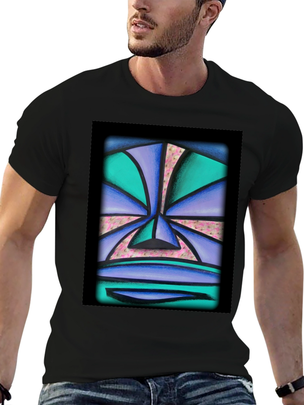 Abstract Face Graphic Tee - Unisex Black T-Shirt
