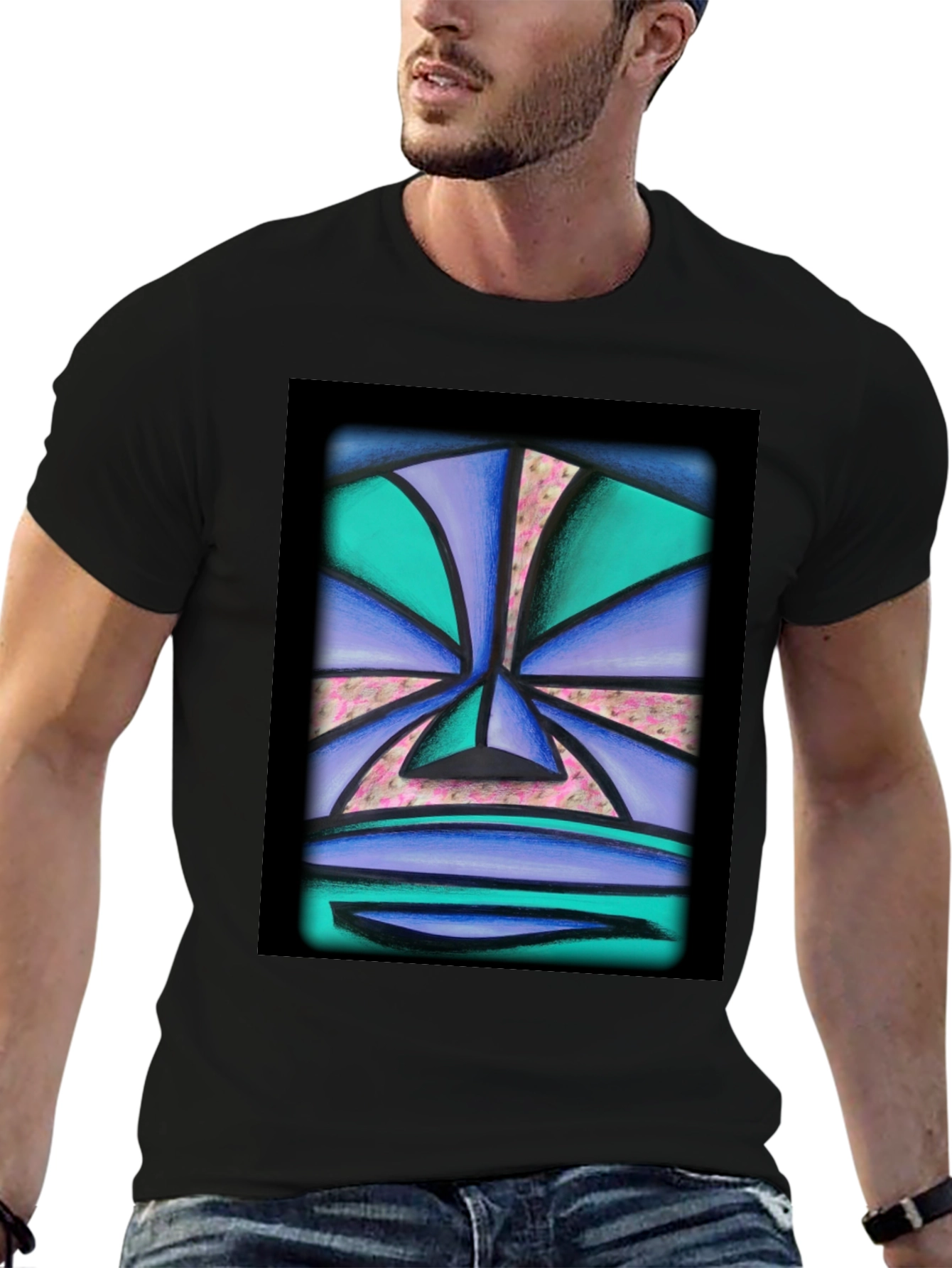 Abstract Face Graphic Tee - Unisex Black T-Shirt