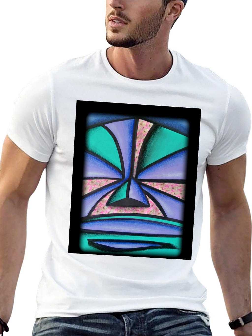 Abstract Face Graphic Tee - Unisex Black T-Shirt