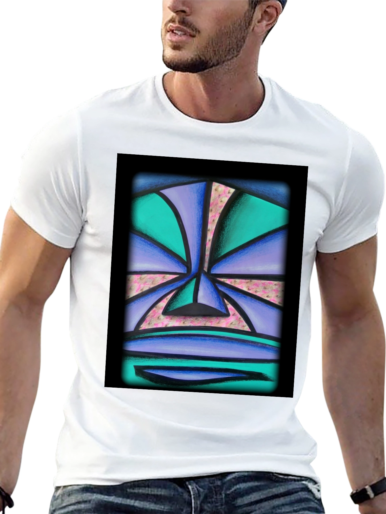 Abstract Face Graphic Tee - Unisex Black T-Shirt