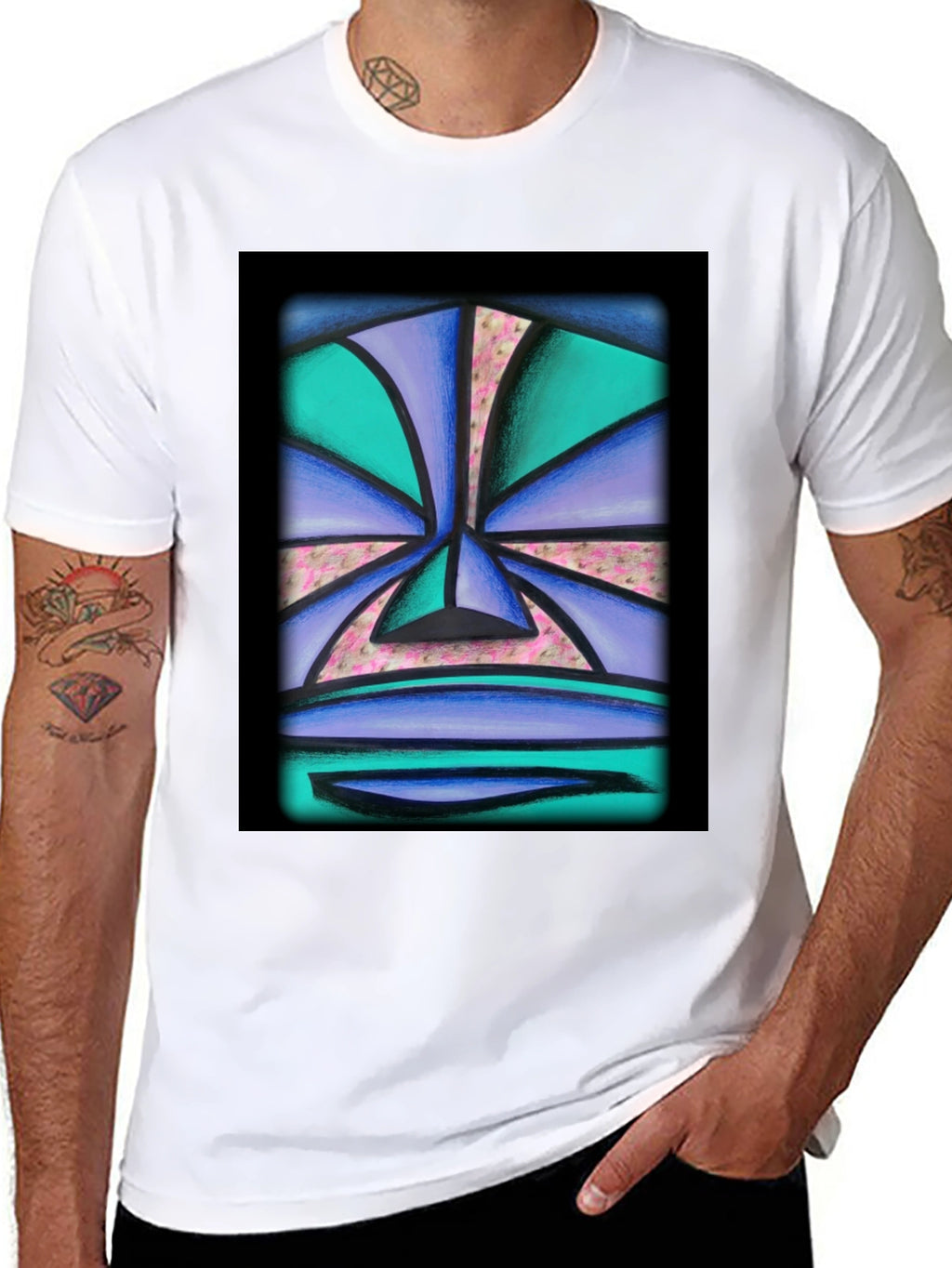 Abstract Face Graphic Tee - Unisex Black T-Shirt