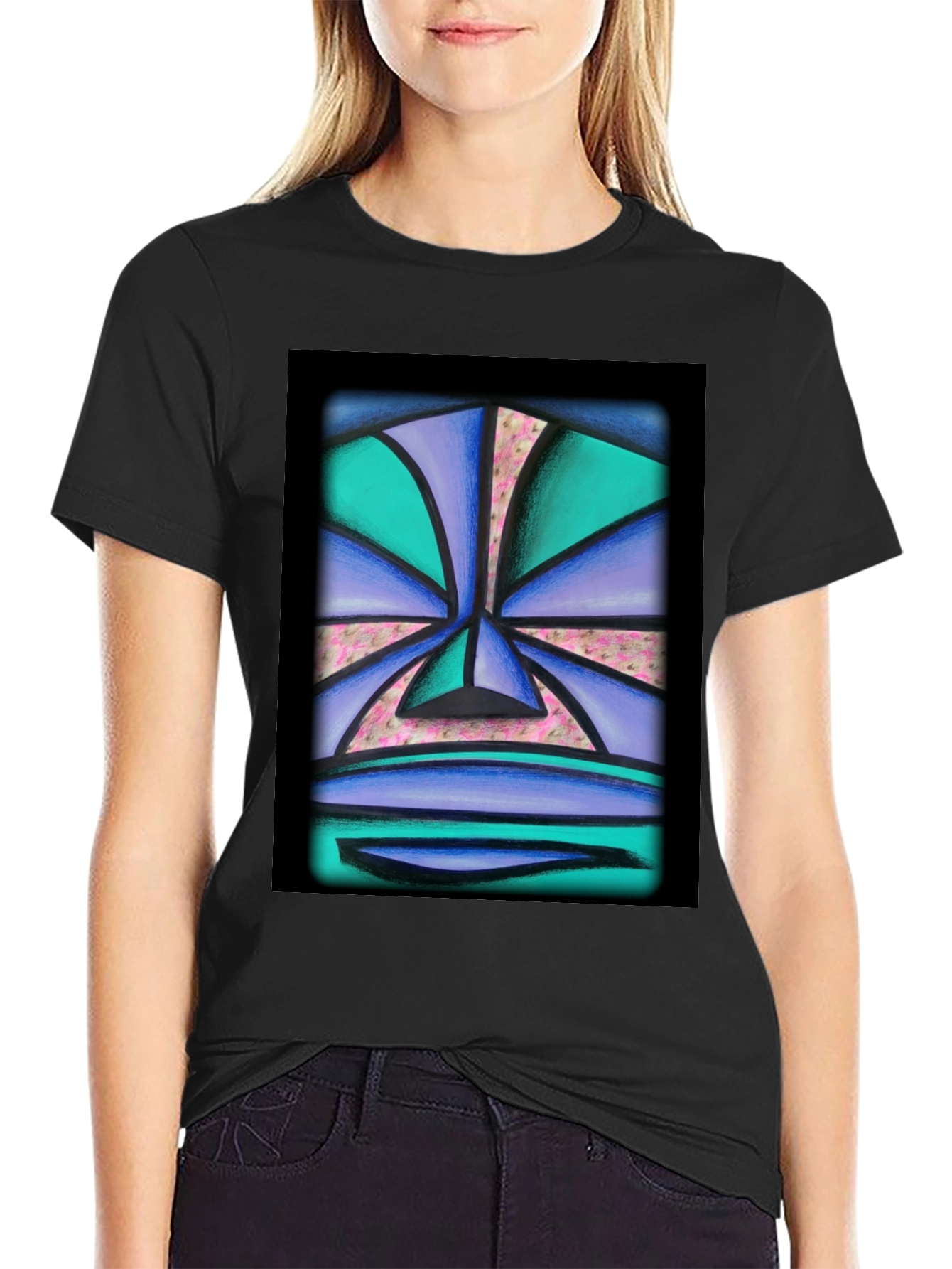 Abstract Face Graphic Tee - Unisex Black T-Shirt