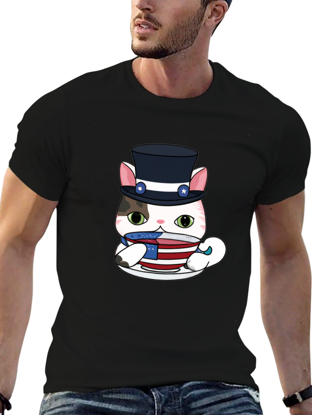Patriotic Cat T-Shirt - Uncle Sam Style