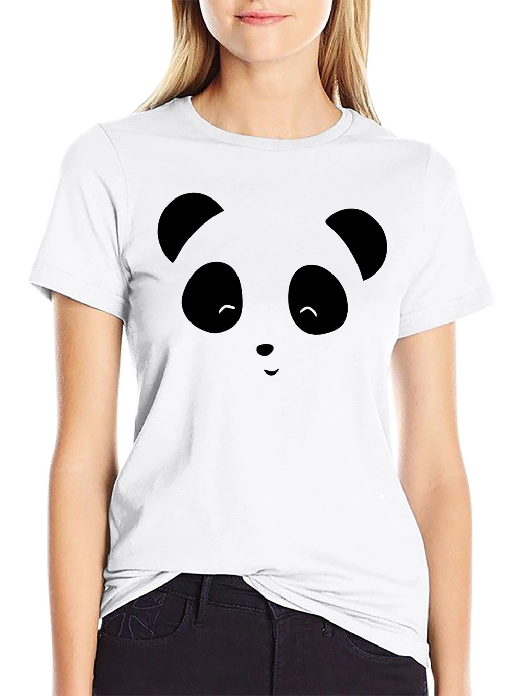 Cute Panda Face Graphic Black T-Shirt