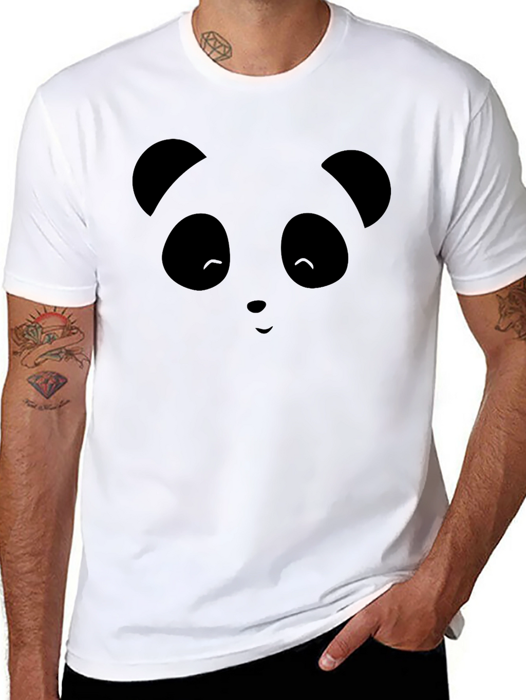 Cute Panda Face Graphic Black T-Shirt