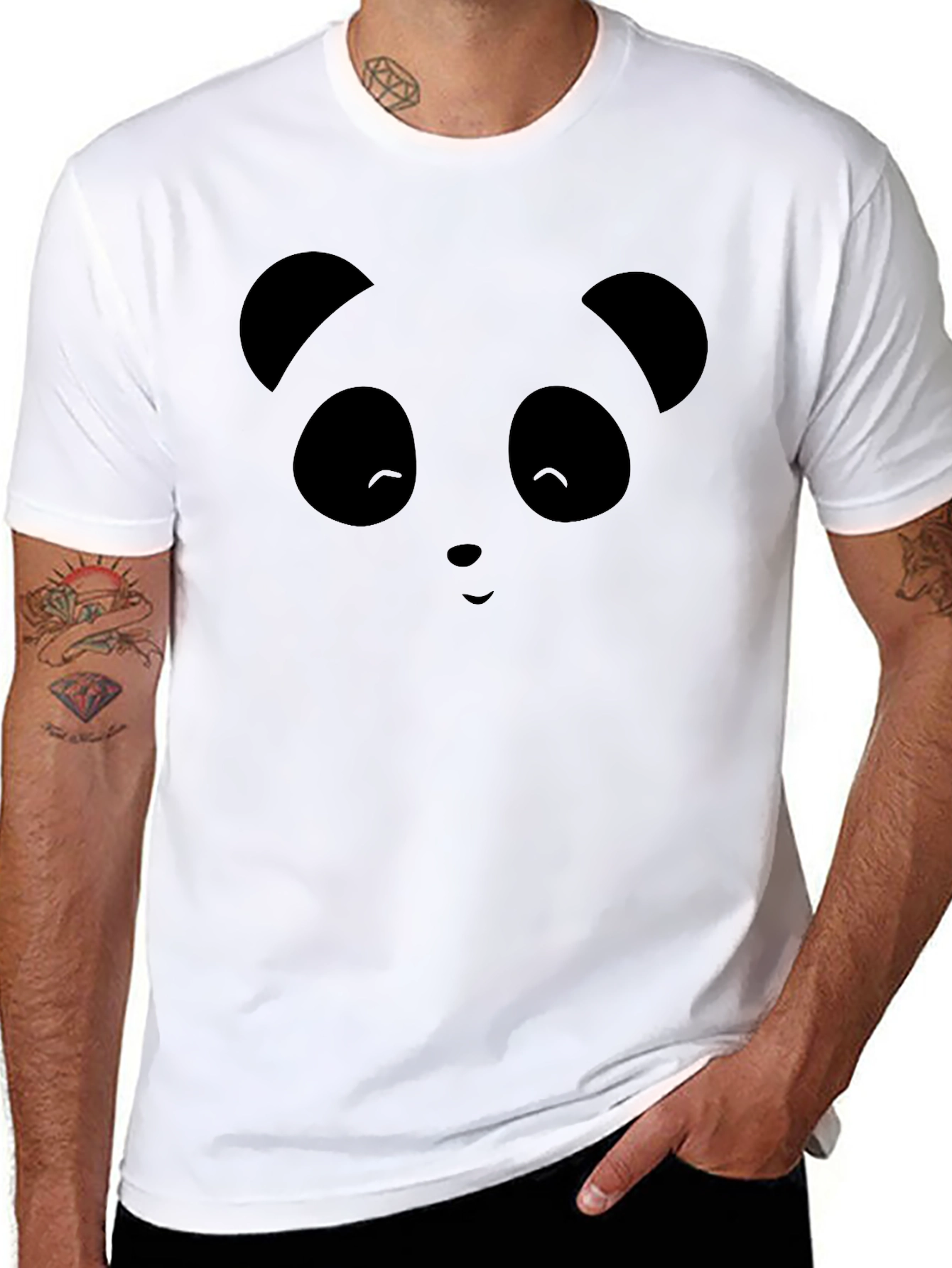 Cute Panda Face Graphic Black T-Shirt