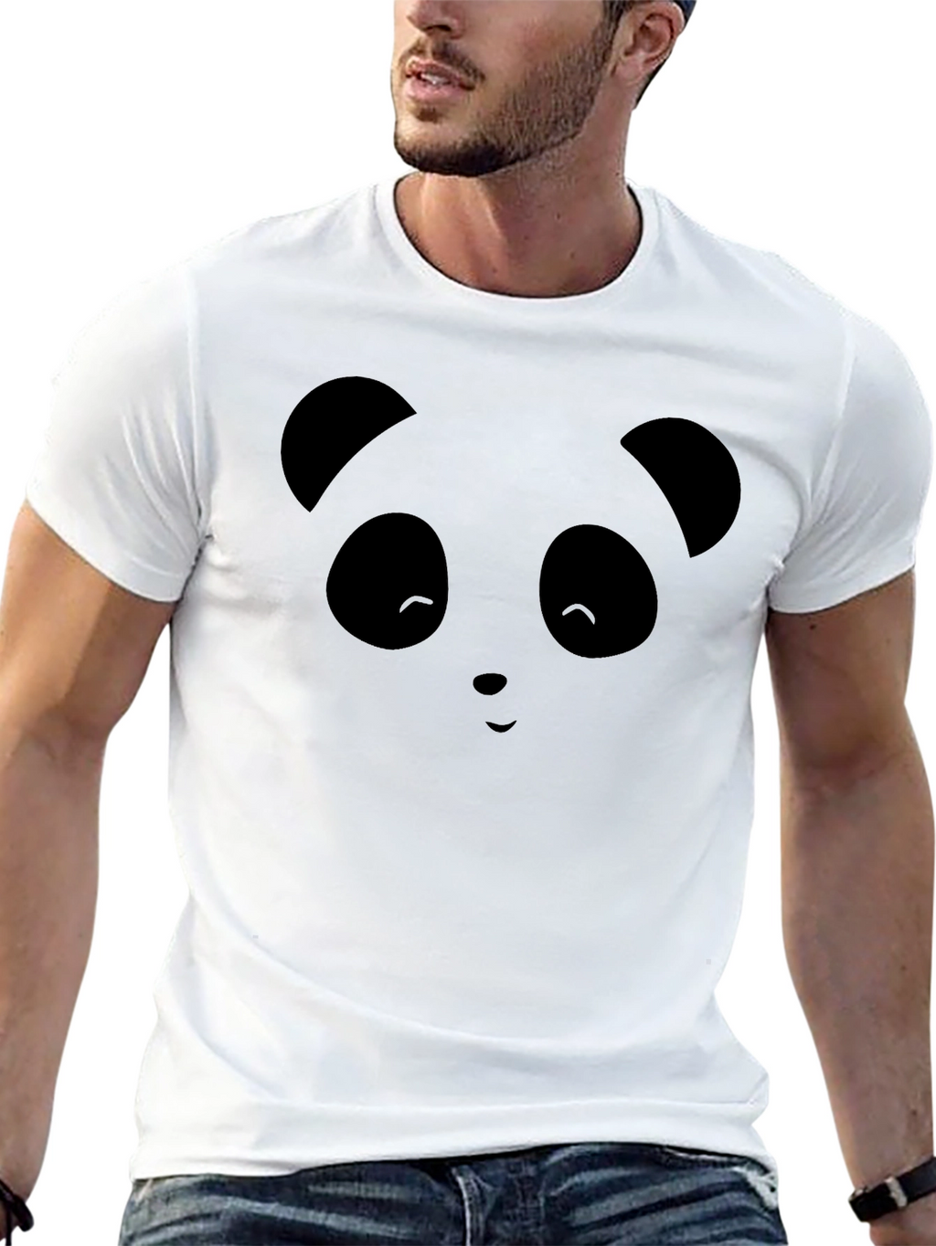 Cute Panda Face Graphic Black T-Shirt