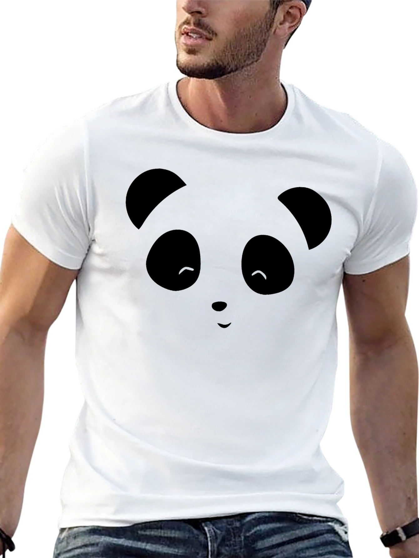 Cute Panda Face Graphic Black T-Shirt