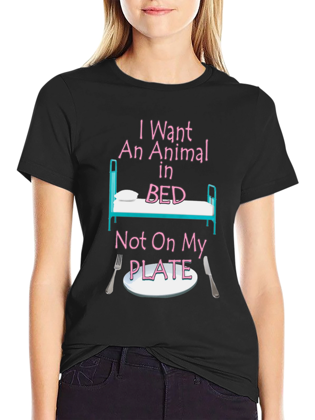 Vegan T-Shirt: Animal in Bed Not On My Plate