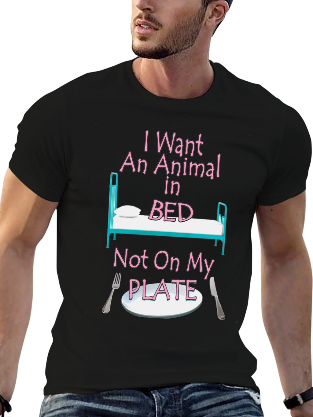Vegan T-Shirt: Animal in Bed Not On My Plate