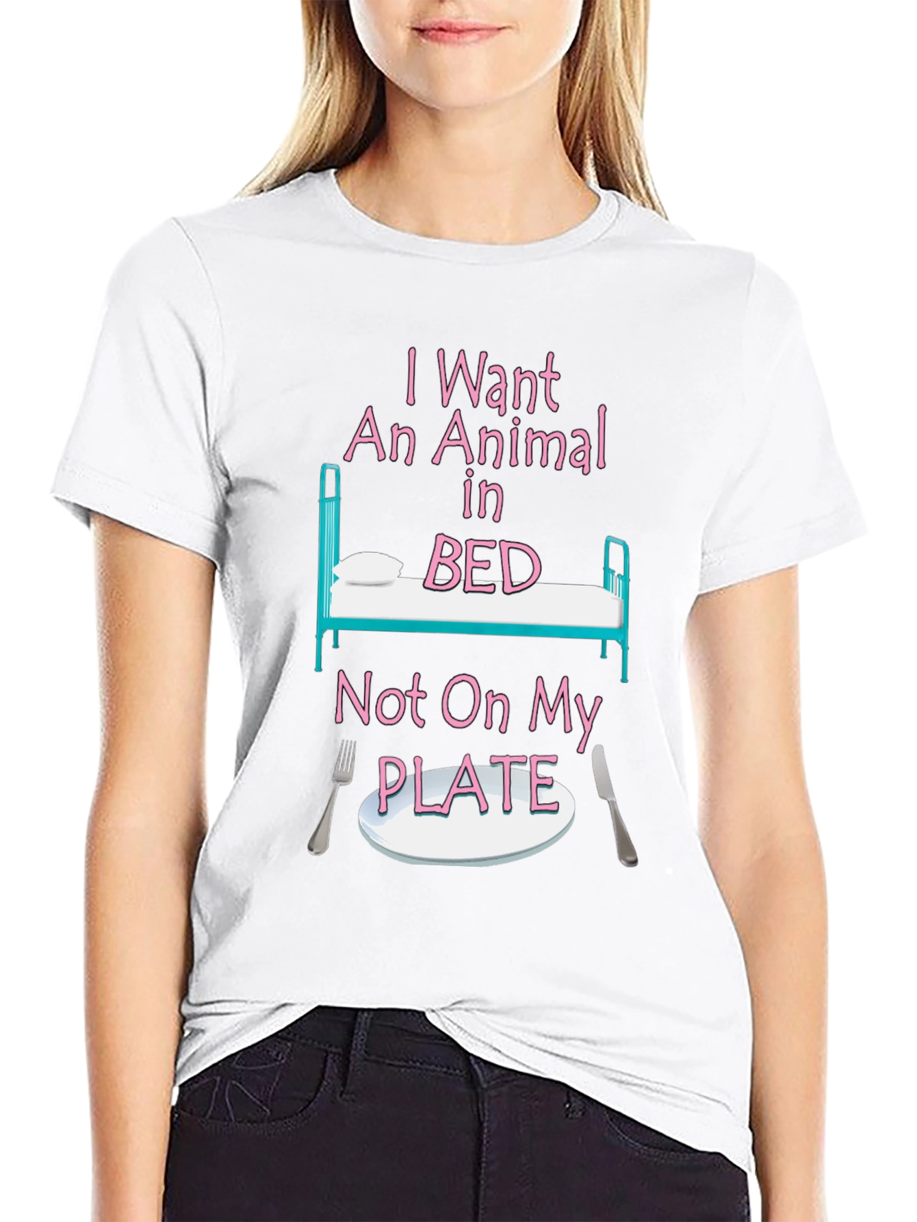 Vegan T-Shirt: Animal in Bed Not On My Plate