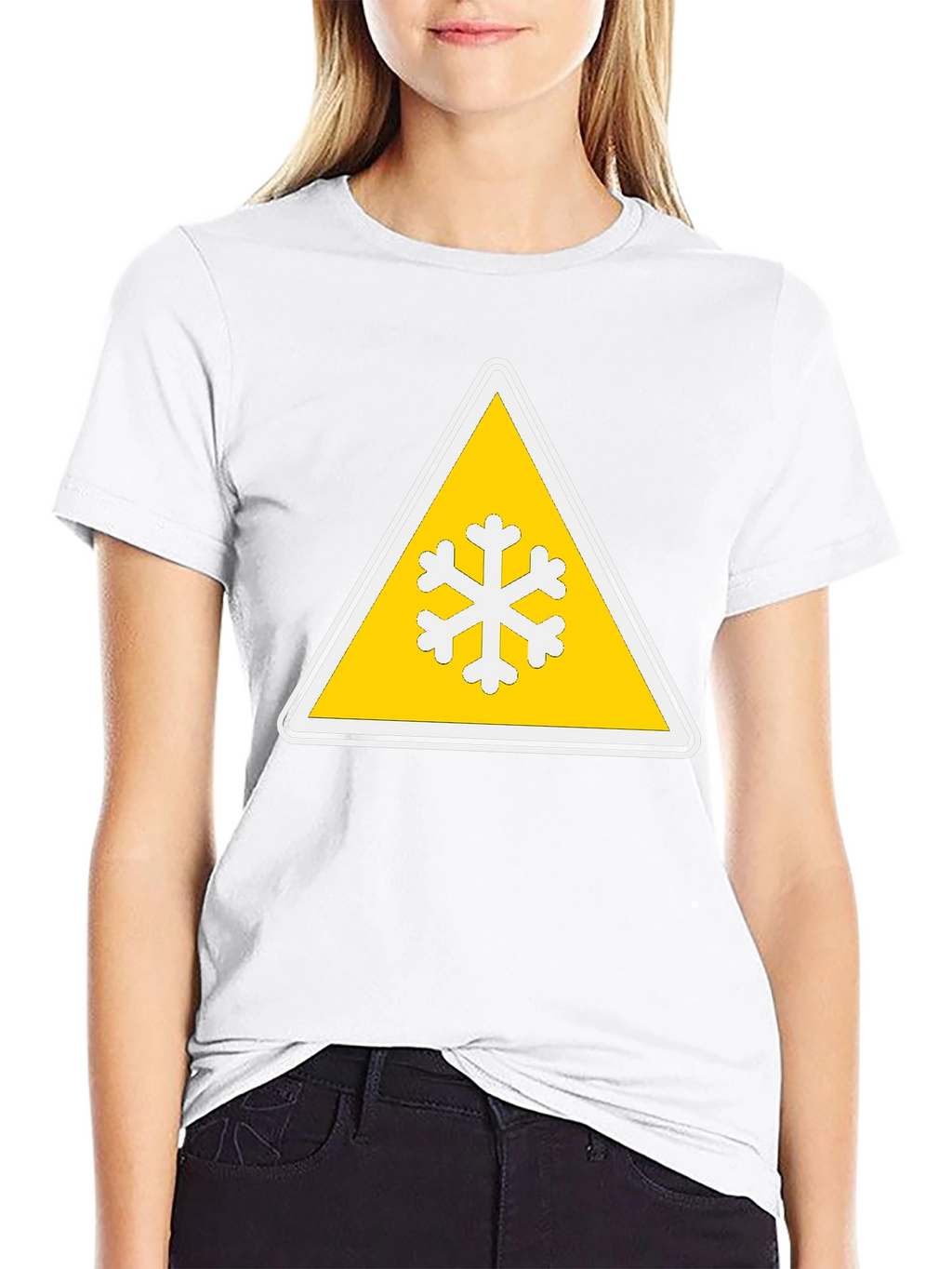 Snowflake Warning Sign Black T-Shirt