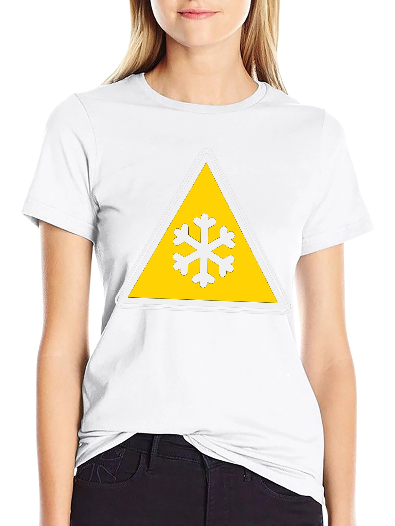 Snowflake Warning Sign Black T-Shirt
