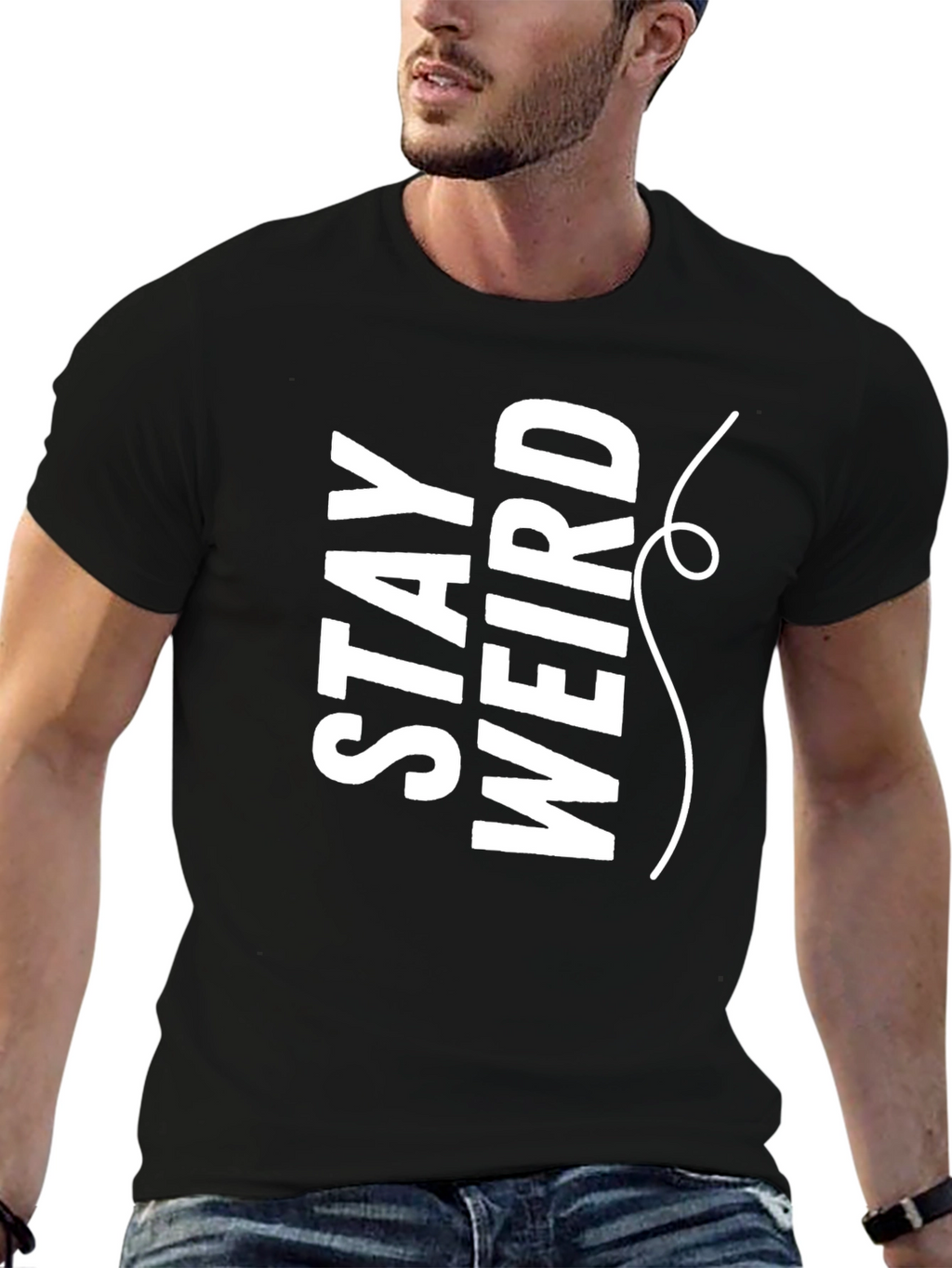 Stay Weird Graphic Tee - Black Crew Neck