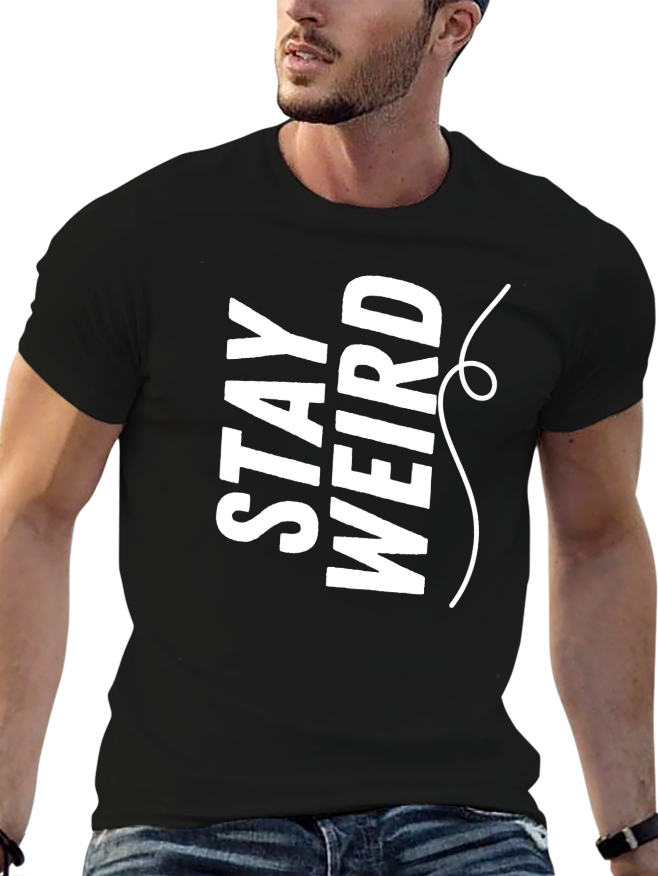 Stay Weird Graphic Tee - Black Crew Neck
