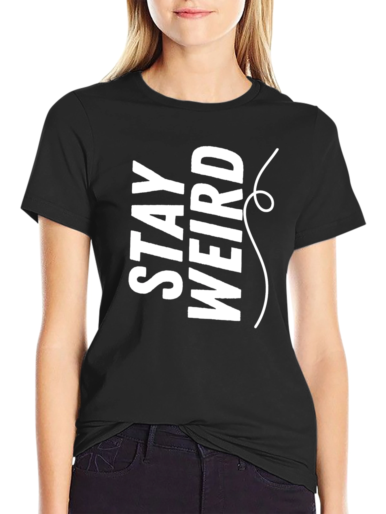 Stay Weird Graphic Tee - Black Crew Neck