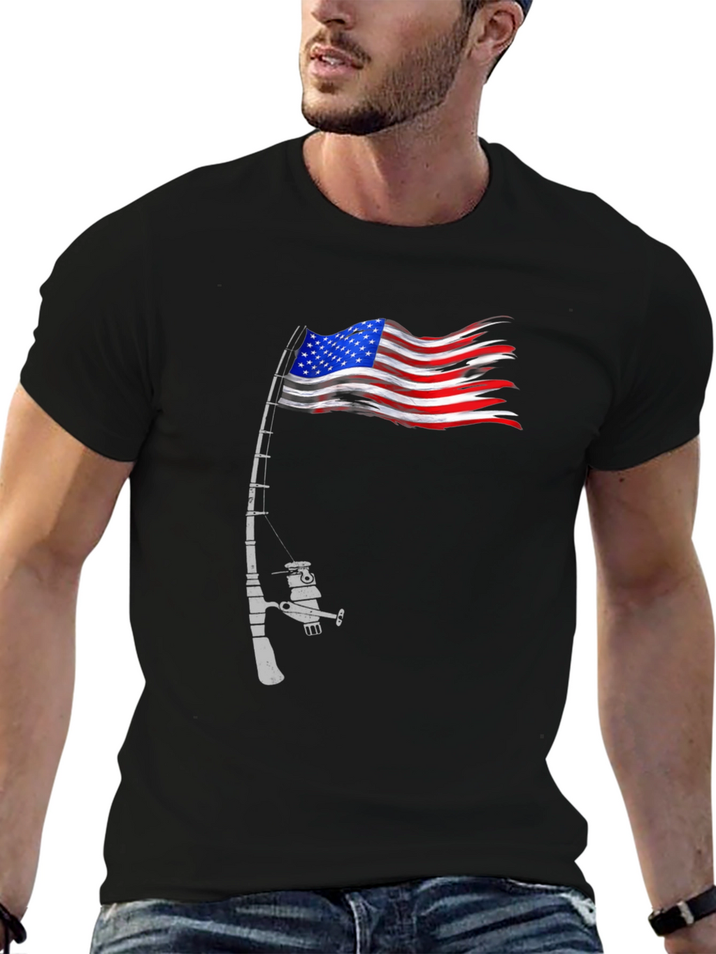 American Flag Fishing Rod T-Shirt