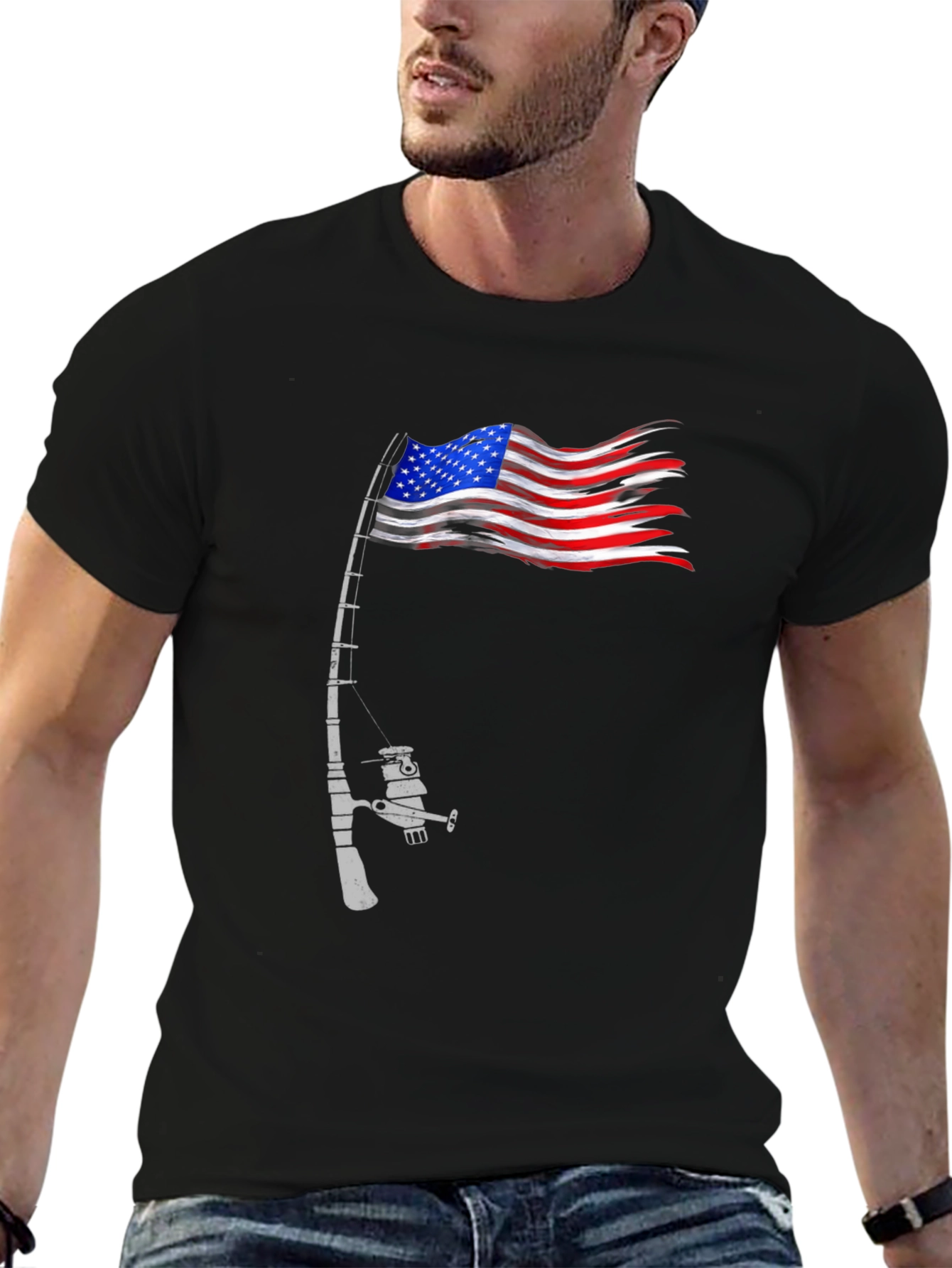 American Flag Fishing Rod T-Shirt