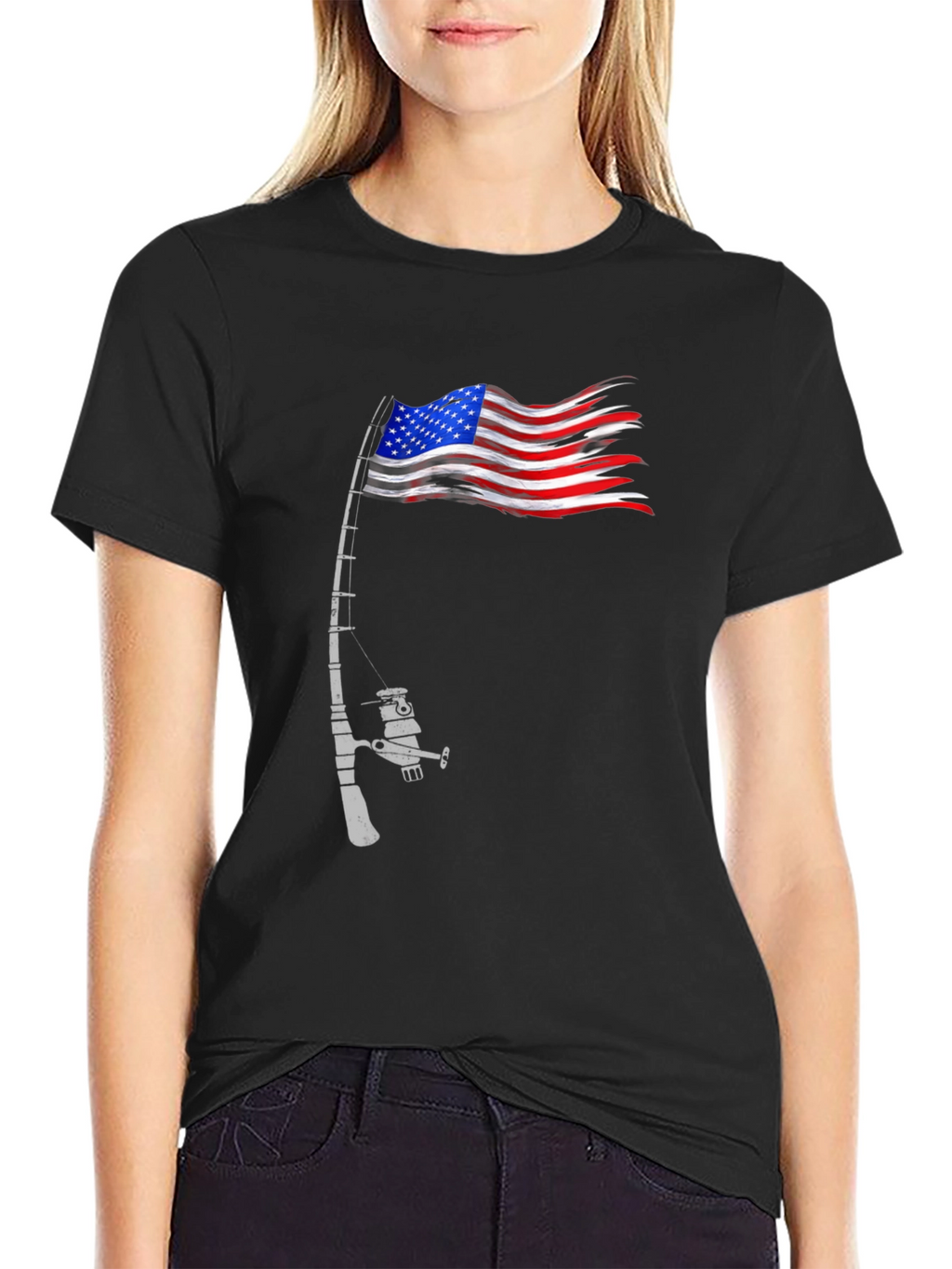 American Flag Fishing Rod T-Shirt