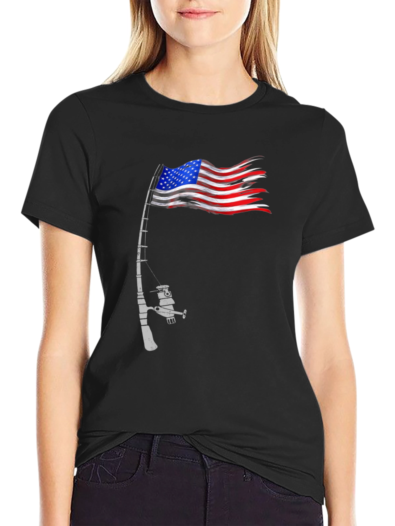 American Flag Fishing Rod T-Shirt