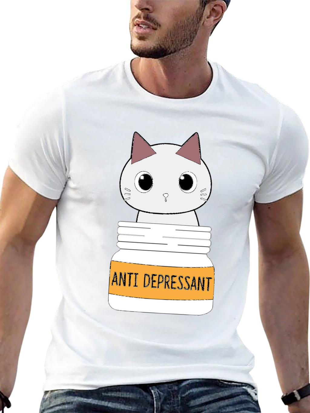 Cute Cat Anti-Depressant Graphic T-Shirt