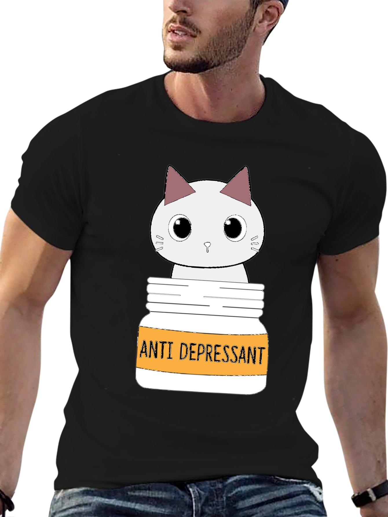 Cute Cat Anti-Depressant Graphic T-Shirt
