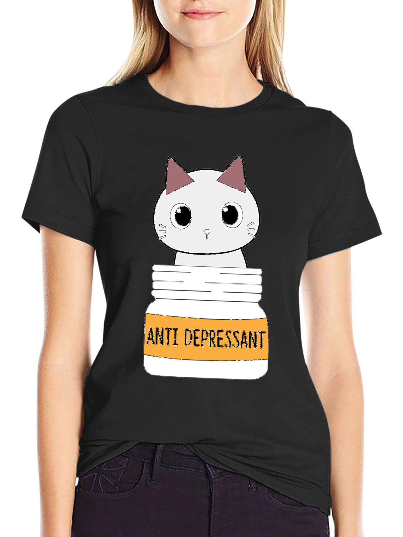 Cute Cat Anti-Depressant Graphic T-Shirt