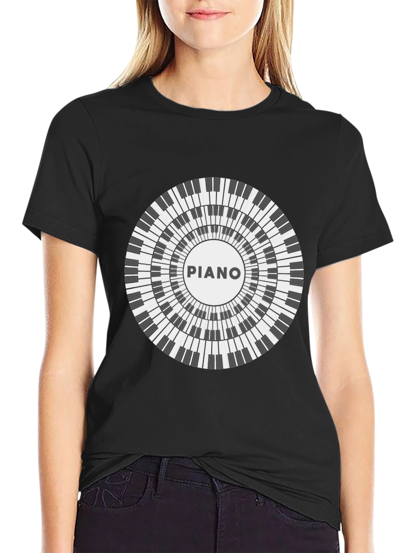 Piano Keyboard Circle Graphic T-Shirt