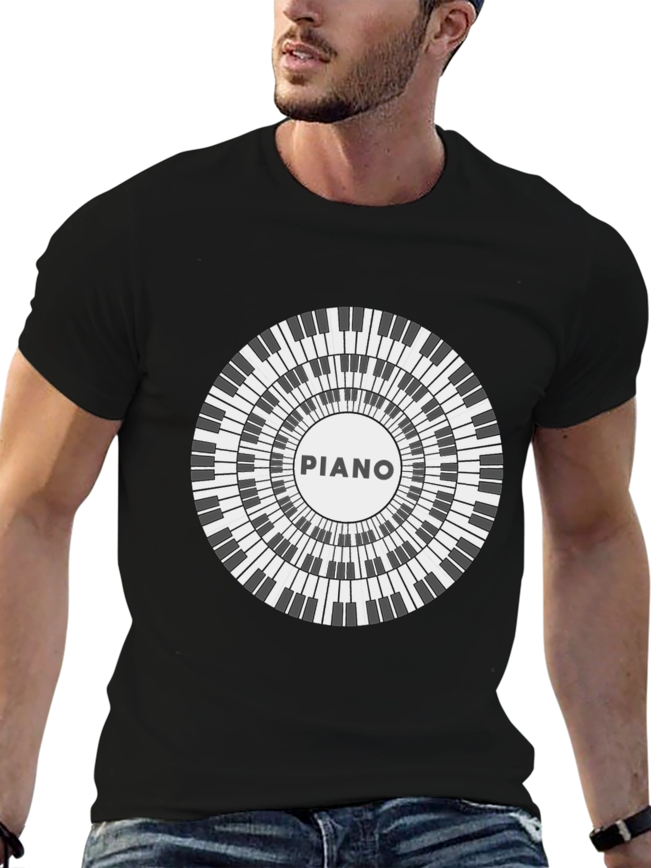 Piano Keyboard Circle Graphic T-Shirt