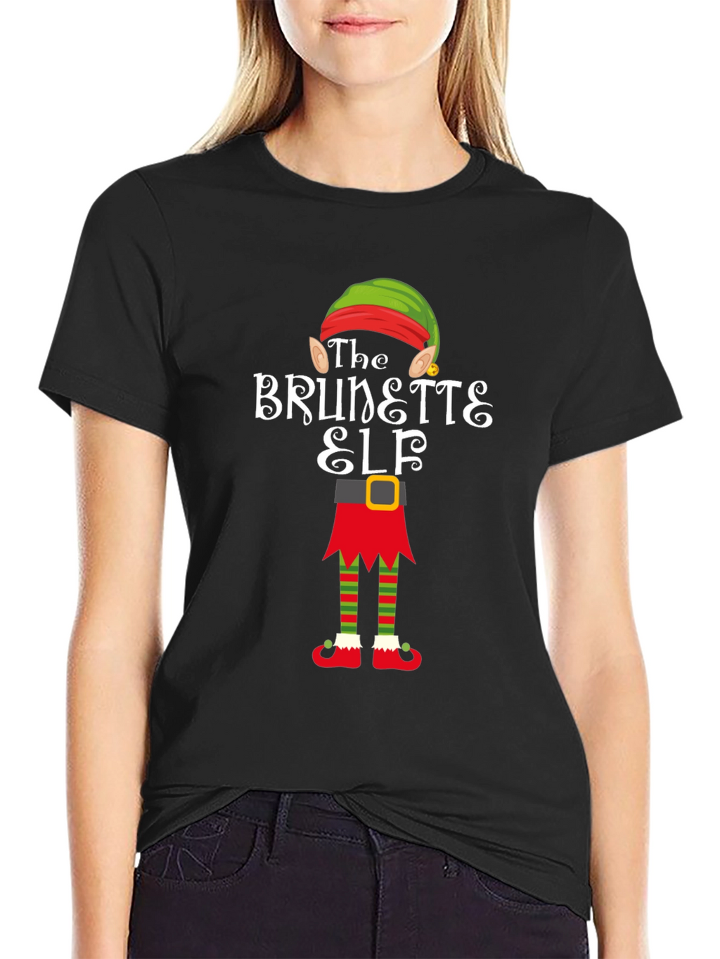 Brunette Elf Christmas Graphic Tee