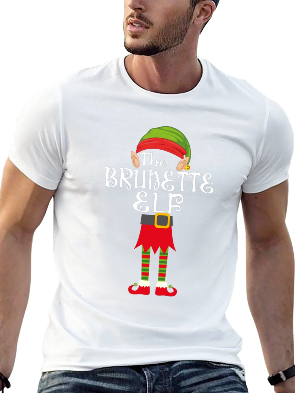 Brunette Elf Christmas Graphic Tee