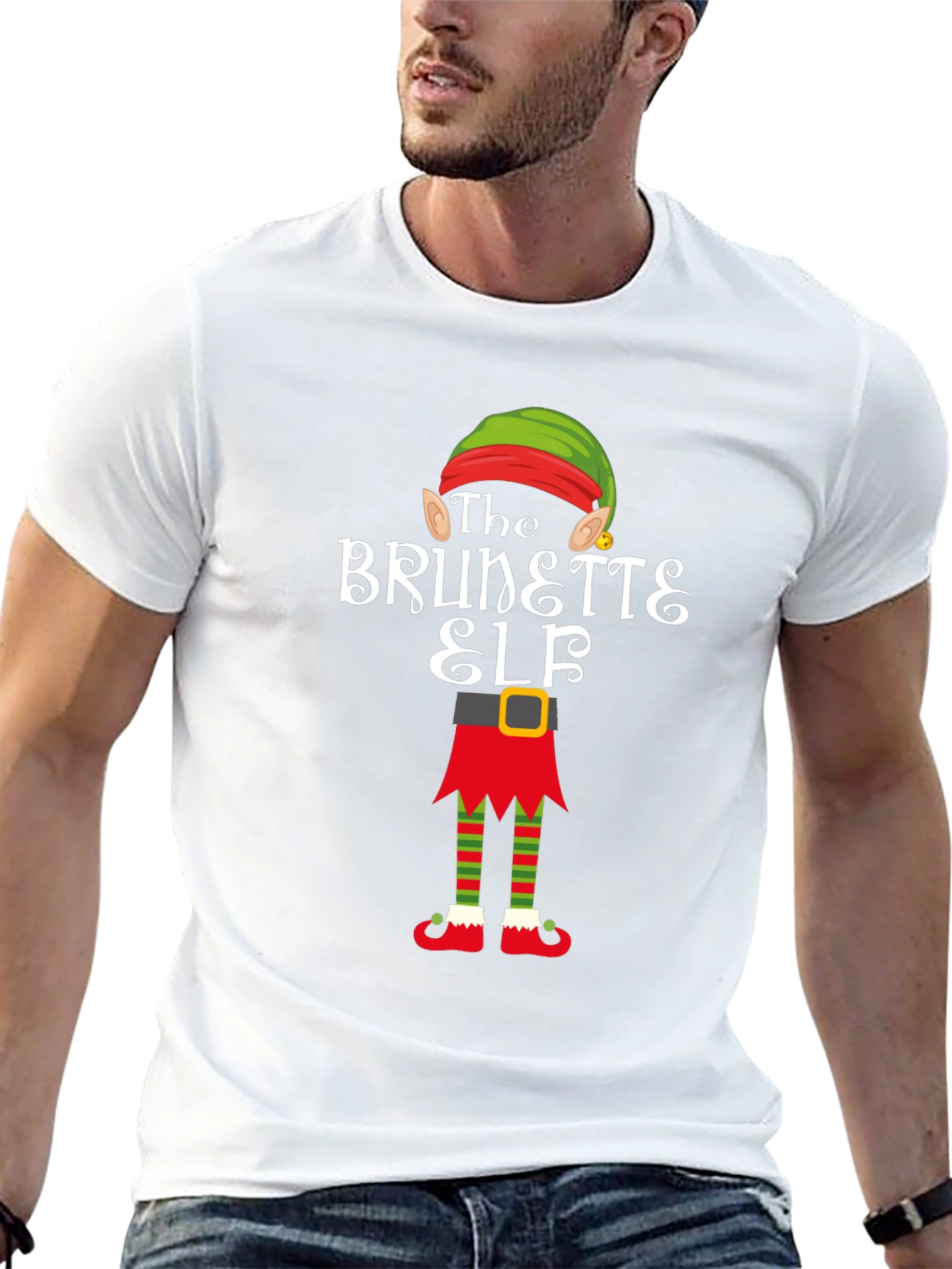 Brunette Elf Christmas Graphic Tee