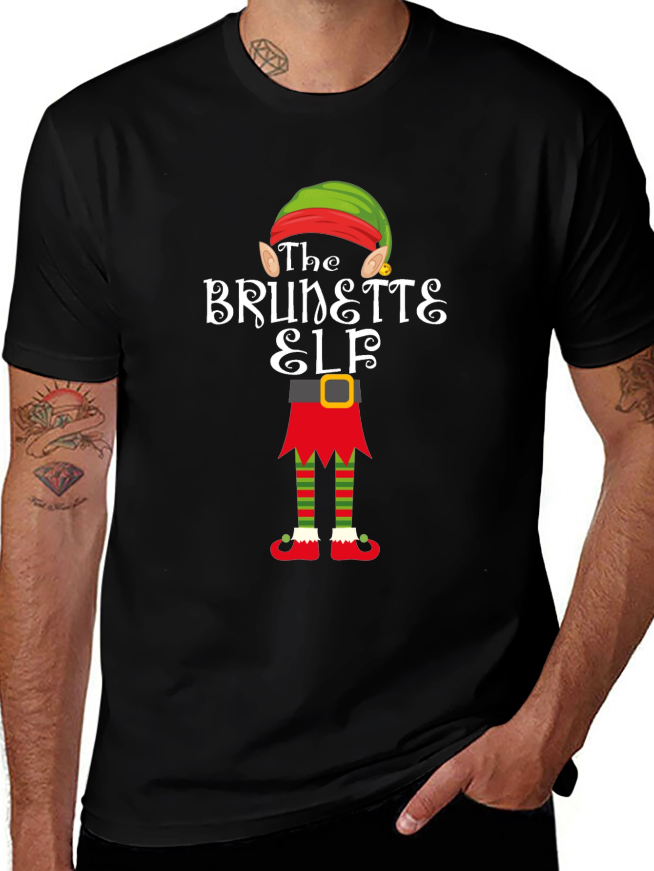 Brunette Elf Christmas Graphic Tee