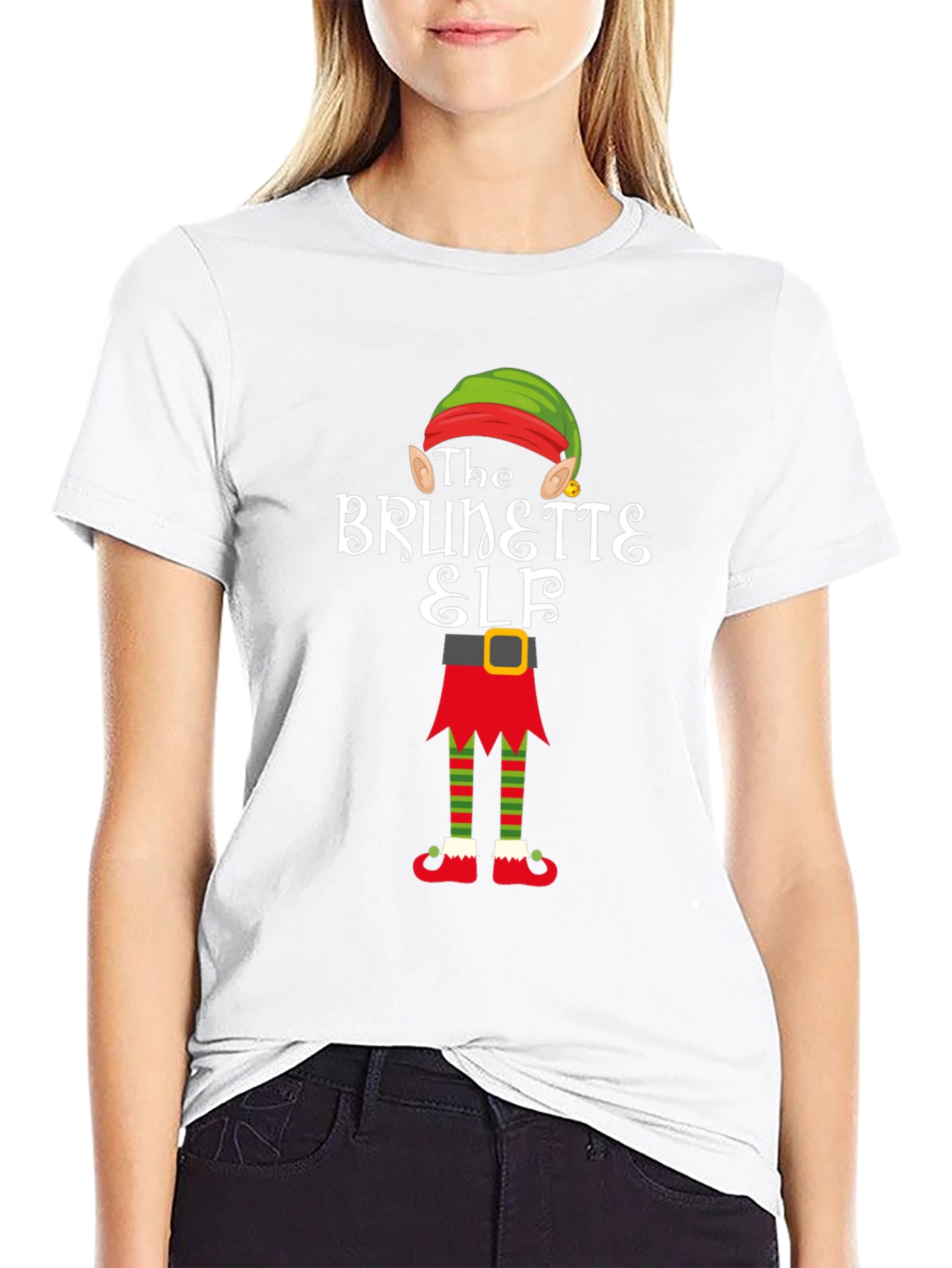 Brunette Elf Christmas Graphic Tee