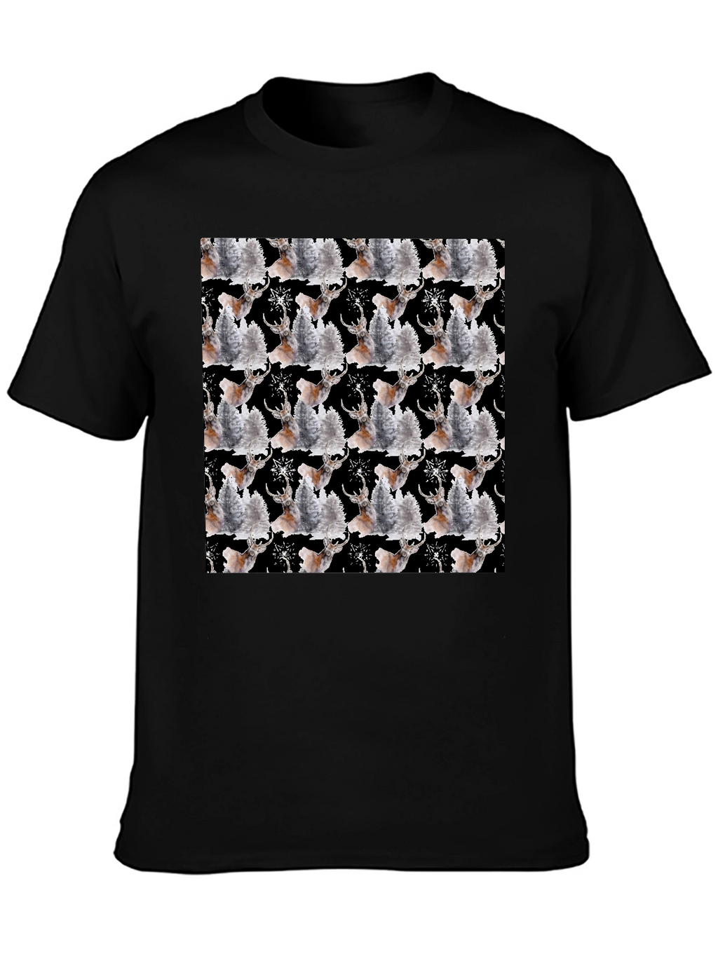Reindeer Pattern Black T-Shirt