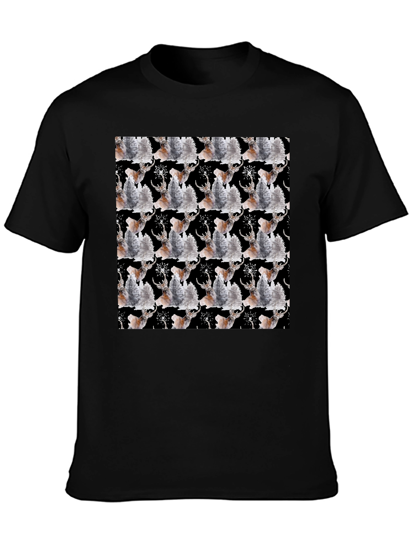 Reindeer Pattern Black T-Shirt