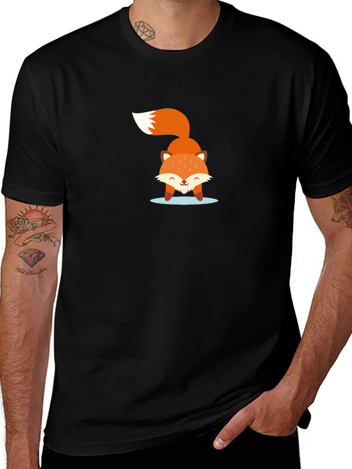 Cute Fox Graphic Black T-Shirt